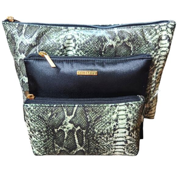 Celebrity cosmetic bag set of 3 snakeskin NEW - Picture 1 of 5